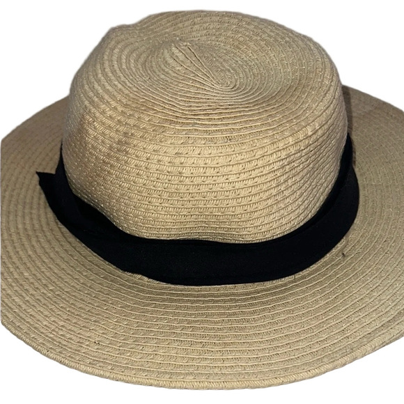 Tan and Black Wide-Brimmed Hat with Classic Band - Picture 3 of 9